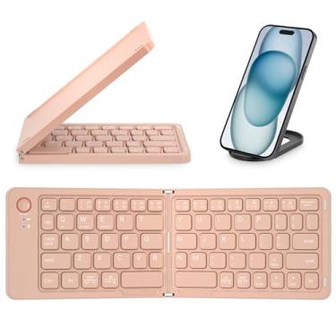 Imagem de JPHTEK Mini teclado Bluetooth dobrável – teclado portátil sem fio de tamanho completo (sincronização de até 3 dispositivos), teclado dobrável de alumínio ultrafino para iPhone, iPad, Mac, Android,