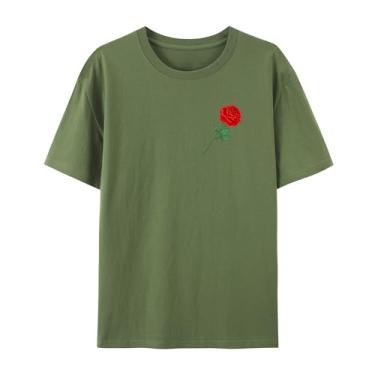 Imagem de Camiseta feminina e masculina, estampa rosa para esposa, camiseta de amor para amigos, Verde militar, M