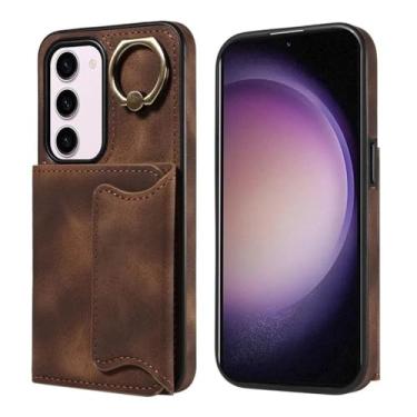 Imagem de Capa para samsung s24 carteira magnética anti-queda anel capa de couro, marrom, para samsung s24 case