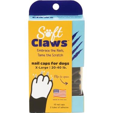 Imagem de Soft Claws Tampas de unhas para cães com design antiderrapante feitas nos EUA - 40 capas de unhas para cães para proteção duradoura de pisos e móveis - Preto, GG
