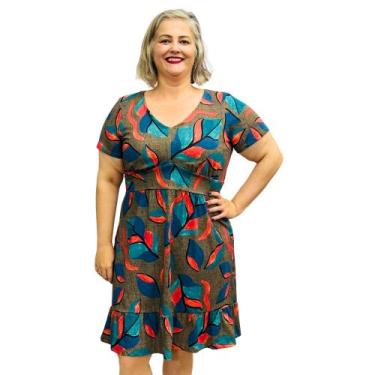 Imagem de Vestido Feminino Plus Size Midi Gola V Manga Curta Estampado - Coalizã