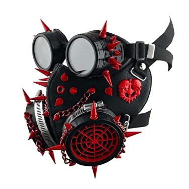 Imagem de Halloween Red Spike Skulls Masquerade Steampunk Gothic Chain Gas Mask with Rivet Goggles Cosplay Unissex, Máscara com óculos, tamanho �nico