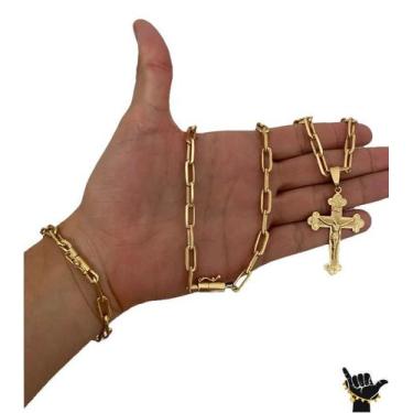 Imagem de Kit Cadeado Alongado 7mm - Banhado a ouro 18k - ToJoia18k