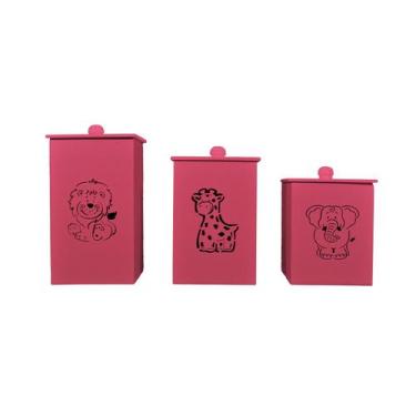 Imagem de Jogo 3 Potes Bebê Novo Safari 2 Mdf Pintado - Atacadão do Artesanato M