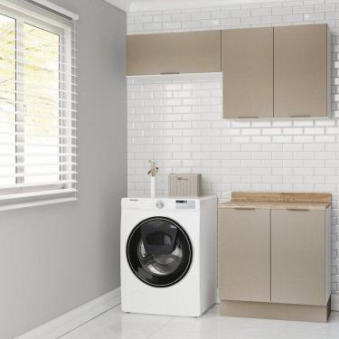 Imagem de Lavanderia Modulada 3 Peças 2 Armários Aéreos 4 Portas 1 Balcão Ipanema Cabecasa Madeiramadeira Cinza Trama