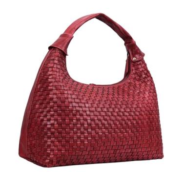 Imagem de ANTONIO VALERIA Bolsa feminina Addison de couro trançado, Vermelho trançado, Sacola