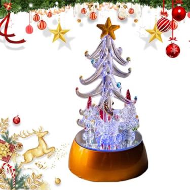 Imagem de Árvore de Natal com luzes, iluminar a árvore de Natal,Árvores de Natal de vidro de Papai Noel com luzes - Árvore de Natal iluminada, decoração de mesa de feliz Natal, decorações de feliz Natal para me