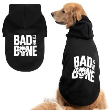 Imagem de BINGPET Moletom com capuz para cães, com letras Bad to The Bone, com orifício para trela, moletom quente e macio com capuz, casaco de inverno para cães de clima frio, roupas para cães pequenos, médios