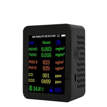Imagem de Vislone Medidor portátil de qualidade do ar 9 em 1 PM2,5 PM10 CO CO2 TVOC HCHO AQI testador de temperatura e umidade tela colorida detector de dióxido de carbono com função de exibição de hora e data