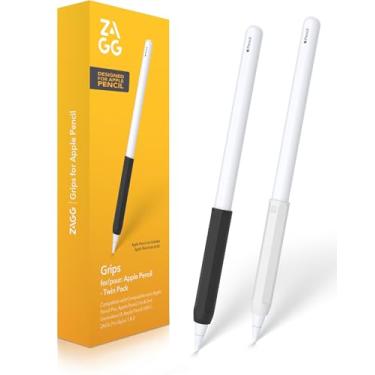 Imagem de ZAGG 2-Pack Silicone Grips for Apple Pencil (1st Gen, 2nd Gen, USB-C) & ZAGG Pro Stylus(2 & 1) – Ergonomic Comfort, Anti-Roll, Round with three flat surfaces Design for Writing & Drawing, Black, White