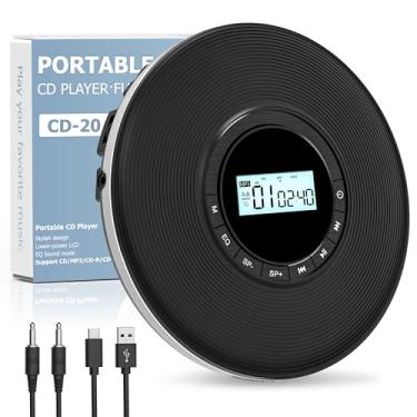 Imagem de Sunoony Leitor de CD Walkman, leitor de CD portátil para carro, leitor de CD Disman pessoal com conector de fone de ouvido, visor LCD, anti-salto, cabo auxiliar/slot TF, 2 pilhas AA ou fonte tipo C