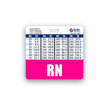Imagem de RN Badge Buddy horizontal com tabelas de conversão de altura e peso (padrão, rosa)
