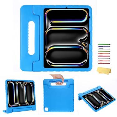 Imagem de UUcovers Capa infantil para iPad Air de 13 polegadas M2 (2024) e iPad Pro de 13 polegadas M4 (2024) com alça giratória de 180°/suporte dobrável/suporte de lápis/suporte à prova de choque, capa robusta