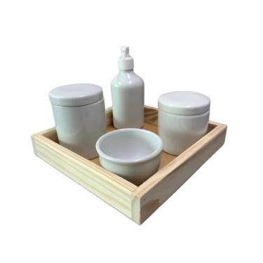 Imagem de Kit Higiene Bebê Porcelana c/Bandeja - Menino e Menina (POTES BRANCOS/TAMPA BRANCA/BANDEJA QUADRADA)