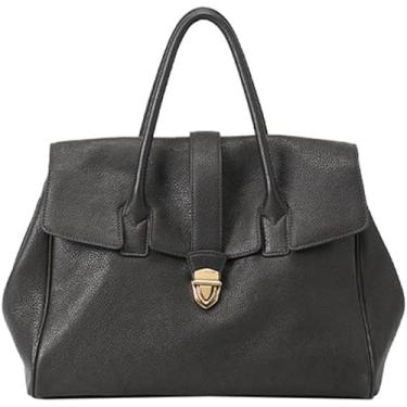 Imagem de JOLILUNA Bolsa carteiro de luxo de couro genuíno para mulheres bolsa de trabalho de grande capacidade de couro macio, Preto, Large