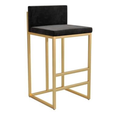 Imagem de SMIXLVY Banquetas de bar de pátio com encosto banco de bar moderno de jardim altura 65 cm banquinho de veludo estofado com costas e pernas de metal, banquinho de balcão para cadeira de bar, banquinho