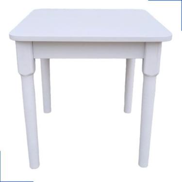 Imagem de Mesa Infantil Quadrada Madeira Branca Reforçada Estável Segura Educati