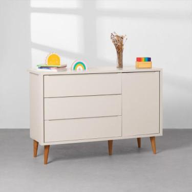 Imagem de Cômoda Theo 1 Porta com Pés Retrô Mel  Areia - Abra Casa
