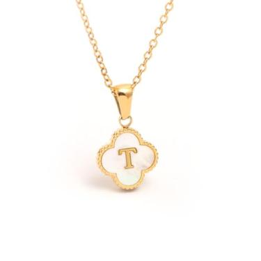 Imagem de Colar feminino de trevo de ouro, banhado a ouro 14 quilates, com pingente de trevo de quatro folhas, delicados, pingentes de iniciais, colares femininos com nome grosso, personalizado, joias de