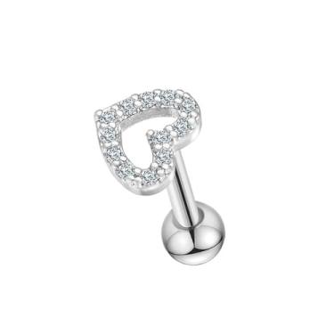 Imagem de FLORA BRINCO PRATA 925 PIERCING ORELHA MINIBARBELL CORAÇÃO ZIRCÔNIA1.2X8