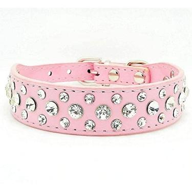 Imagem de Coleira para cachorro com strass, strass brilhante couro PU cristal diamante coleira para cachorro gato gato filhote preto P M G GG (GG, rosa)