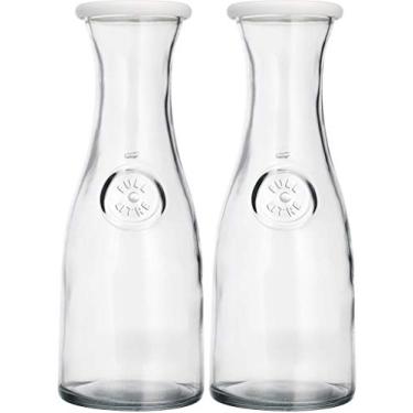 Imagem de Jarra de vidro com tampa de plástico branco – 1 litro – 85 g – 10 cm x 28 cm jarra de bebida para vinho – água – suco – leite –, 2