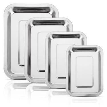 Imagem de Conjunto de 4 assadeiras antiaderentes, assadeiras para assar, assadeiras para forno, torradeira de aço inoxidável antiaderente para assar em casa, lavável na lava-louças, 4 tamanhos de utensílios de