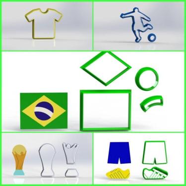 Imagem de Cortador Kit Copa Do Mundo Brasil Futebol 6 Modelos Tamanho 6 Cm