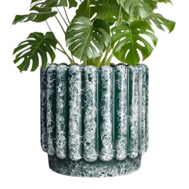 Imagem de Ceramicfor Vasos de cerâmica para plantas: vaso interno de 24 cm com orifício de drenagem, grandes vasos de cerâmica para uso externo, vaso de flores redondo canelado, decoração de casa, sala de estar