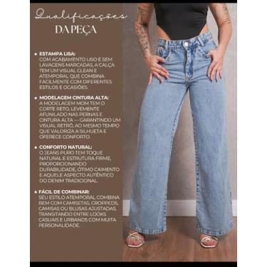 Imagem de Calça Jeans Feminina Wide Leg 100 Jeans Tecido Grosso - Rajus, Azul ma