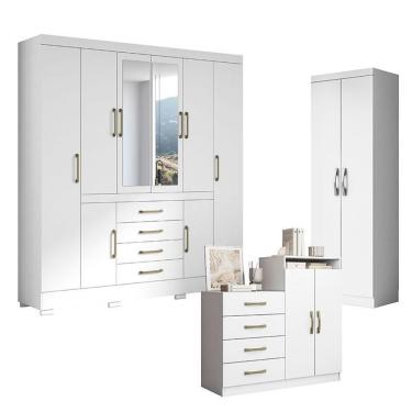 Imagem de Guarda Roupa Casal Nápole 2045149 E Armário Multiuso New 2000192 E Cômoda Londres Branco - Aramóveis