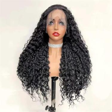 Imagem de Peruca Dianteira De Renda Sintética, Perucas De Renda Encaracolada Afro Kinky Parte T Peruca De Renda Sintética Para Mulheres Negras Perucas De Cabelo Encaracolado Preto De Fibra Resistente