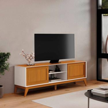 Imagem de Rack para Tv 55 Polegadas com Porta Deslizante King Off White/ Cedro