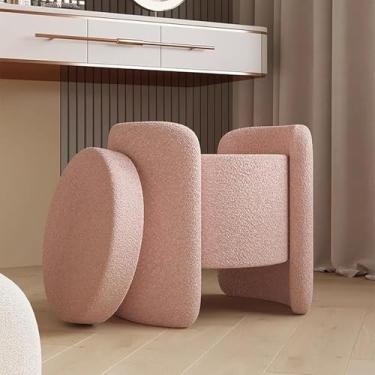 Imagem de Otomano Moderno Estofado Boucle, Banquinho De Vaidade De Pele Falsa Com Armazenamento, Banco De Armazenamento Sherpa, Pufe Otomano Confortável, Cadeira De Maquiagem, Pink, 40x42cm(16x17inch)