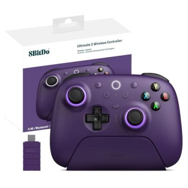 Imagem de 8Bitdo Ultimate 2 Wireless 2.4G Controller (TMR Joystick Update), Star-Ring RGB Lights, Adjustable Trigger Locks, Gamepad with Charging Dock for Windows PC, Android (Purple)
