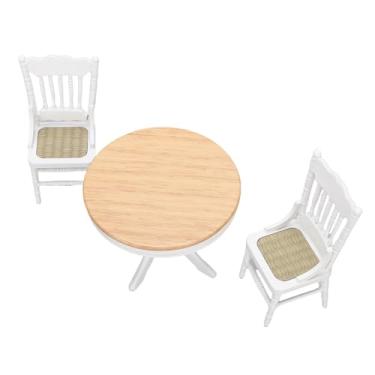 Imagem de SPYMINNPOO 1:12 Conjunto de Refeições Em Escala, 3 PC Mesa e Cadeiras Em Miniatura de Madeira, para Decoração Realista