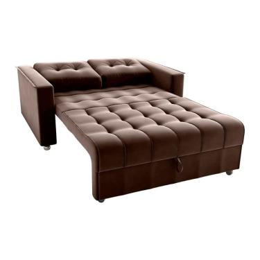 Imagem de Sofá Cama Reclinável 2 Lugares Com Almofadas 140 Lag Drika Matrix Veludo Marrom Veludo Marrom