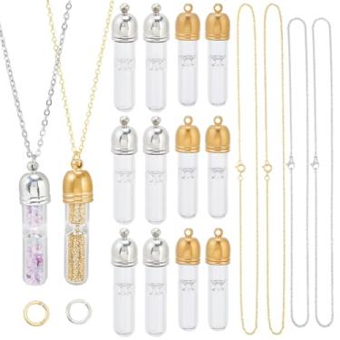 Imagem de SUNNYCLUE 1 caixa faça você mesmo 6 conjuntos de colar de frasco de vidro faça você mesmo colar transparente estilo ampulheta vidro desejando pequenos pingentes de garrafa com correntes para kits de