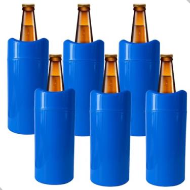 Imagem de Porta Garrafa Térmico Camisinha de Cerveja 600 ml – Mantém a Bebida Gelada e Evita Suor (Azul, Kit 6 Uni - 600ml)