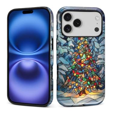 Imagem de ANLUN STORE Capa para 17 Pro, capa híbrida de proteção dupla macia TPU rígido PC à prova de choque anti-arranhões fina protetora para homens e mulheres capa para 17 Pro Christmas Tree design de vitral