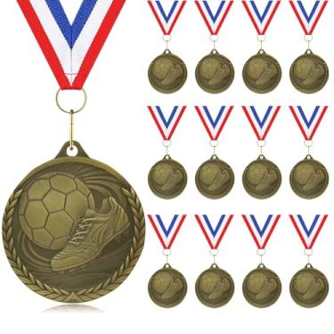 Imagem de YUJUE 12 peças de medalhas de futebol, 12 peças de pulseiras de futebol infantil, medalhas de metal, presentes de aniversário para crianças, meninas, para jogos de futebol