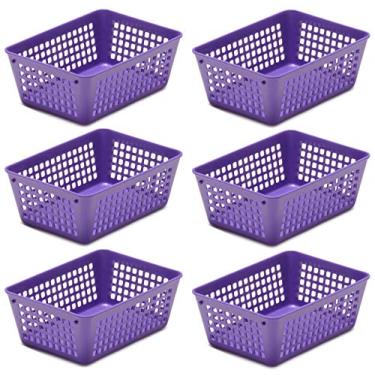 Imagem de Cesta de armazenamento colorida de plástico Ybmhome para gaveta de escritório, prateleira, gavetas de lixo para casa, despensa de cozinha ou bancada – Bandejas para escritórios e salas de aula, Roxa, 6