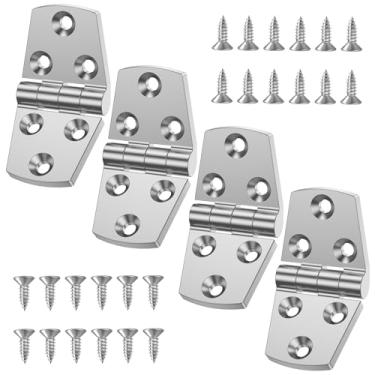 Imagem de LZVXTYM 4 peças de dobradiças de aço inoxidável 316, dobradiças resistentes de escotilha de barco de 7,6 cm x 3,8 cm, dobradiça de porta de armário com parafusos, dobradiça de abertura plana sem ruído