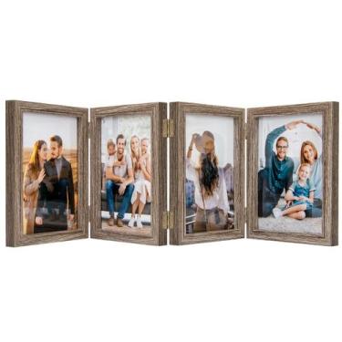 Imagem de Porta-retratos POILKMNI 4 dobradiças 5x7, fotos, madeira natural