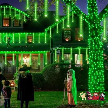 Imagem de Chuva de meteoros verde String Lights Kwaiffeo de 16 tubos de 5,8 m