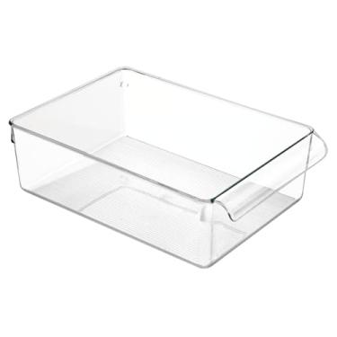 Imagem de iDesign Caixa organizadora de plástico para geladeira e freezer Linus com alça, recipiente transparente para alimentos, bebidas, organização de frutas e verduras, 20 x 29 x 9 cm, transparente