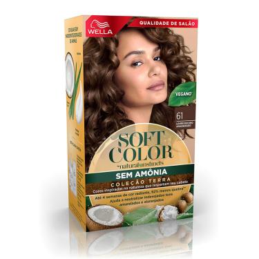 Imagem de Coloração Sem Amônia Louro Escuro Amadeirado 61 Soft Color Wella Kit Vegano Matizador