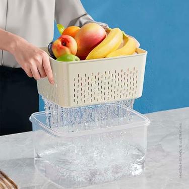 Imagem de Kit 2 Potes Herméticos com Escorredor, Organizador Porta Alimentos, Frutas, Verduras, Legumes, Empilhável, Tampa com Vedação Hermética para Geladeira, 1,5L e 3L