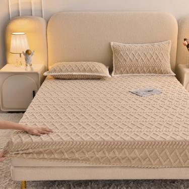 Imagem de Capa de colchão, protetor de colchão de veludo macio e macio, respirável e silencioso, elástico com bolso profundo, antiderrapante, à prova de poeira, para cama queen size - cáqui | 180 x 200 cm