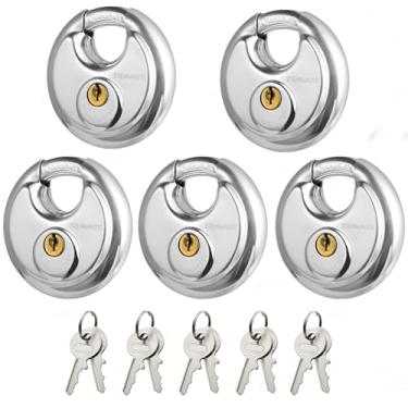 Imagem de Travate Cadeado de disco semelhante com chave, 5 peças de bloqueio de disco de aço inoxidável com 6 cm de largura, 3/20.3 cm de diâmetro, trava de disco à prova d'água para unidade de armazenamento